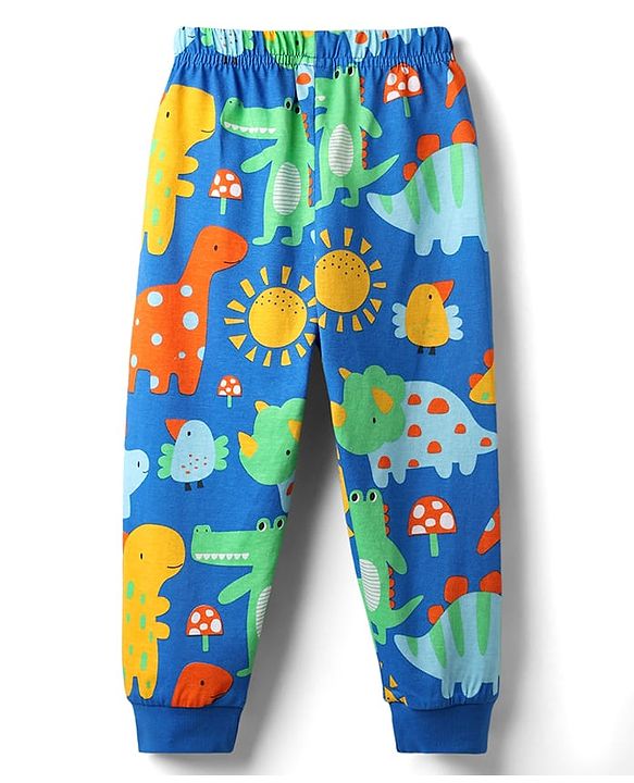 Babyhug Cotton Knit Full Sleeves Co-Ord Night Suit With Dino Print - Blue
