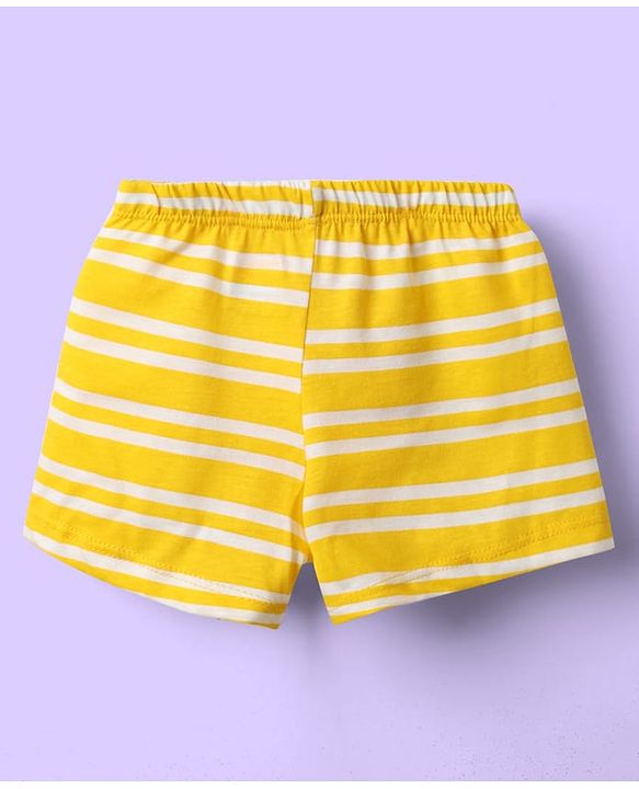 Babyhug 100% Cotton Single Jersey Knit Trunks With Stripes & Animal Print Pack Of 3 - Yellow Navy Blue & Royal Blue