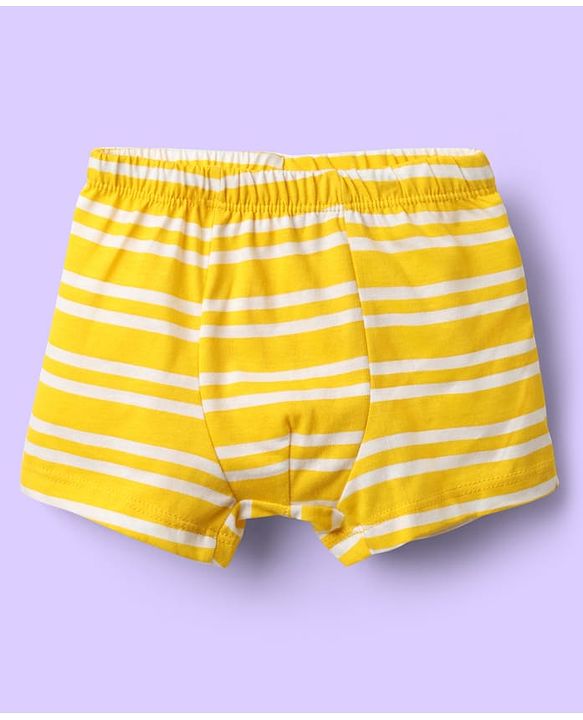 Babyhug 100% Cotton Single Jersey Knit Trunks With Stripes & Animal Print Pack Of 3 - Yellow Navy Blue & Royal Blue