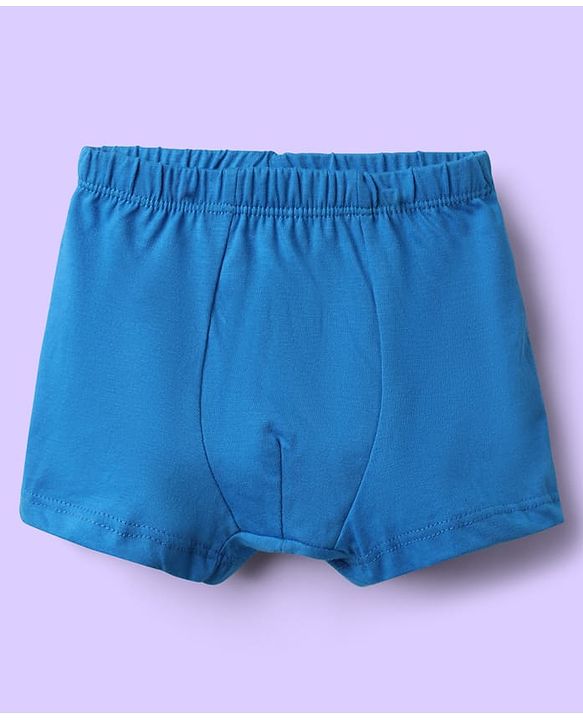 Babyhug 100% Cotton Single Jersey Knit Trunks With Stripes & Animal Print Pack Of 3 - Yellow Navy Blue & Royal Blue