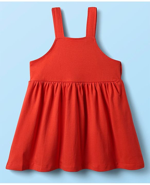 Babyhug Disney Single Jersey Knit Dungaree Style Frock & Half Sleeves Inner Tee With Minnie Mouse Graphics - Red & White