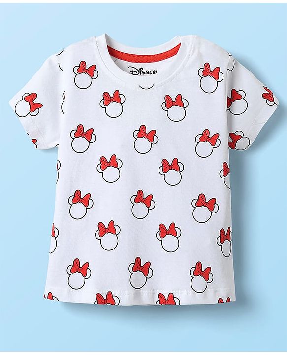 Babyhug Disney Single Jersey Knit Dungaree Style Frock & Half Sleeves Inner Tee With Minnie Mouse Graphics - Red & White