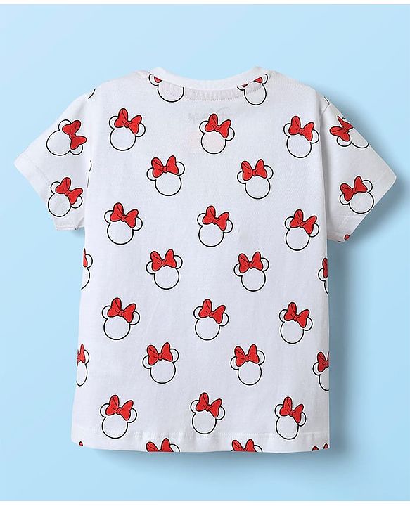 Babyhug Disney Single Jersey Knit Dungaree Style Frock & Half Sleeves Inner Tee With Minnie Mouse Graphics - Red & White