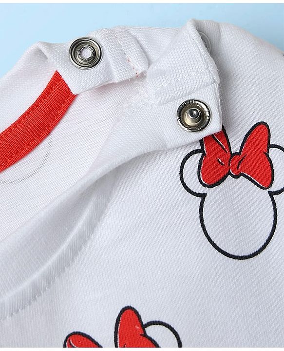 Babyhug Disney Single Jersey Knit Dungaree Style Frock & Half Sleeves Inner Tee With Minnie Mouse Graphics - Red & White