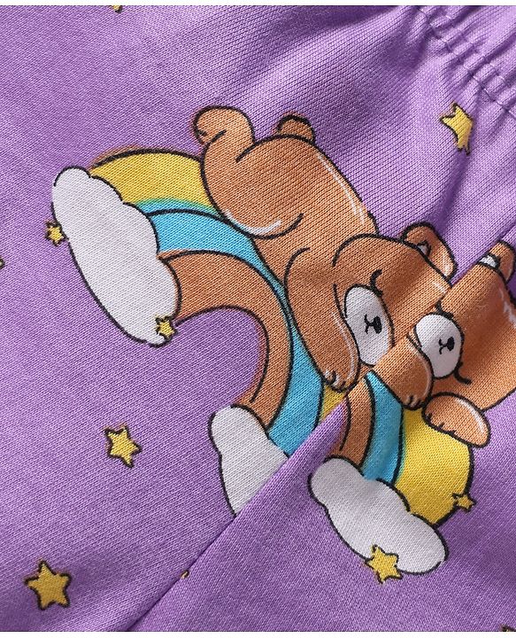 Babyhug 100% Cotton Knit Trunk with Bear & Star Print Pack of 3 - Lilac & Blue