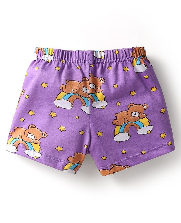 Babyhug 100% Cotton Knit Trunk with Bear & Star Print Pack of 3 - Lilac & Blue