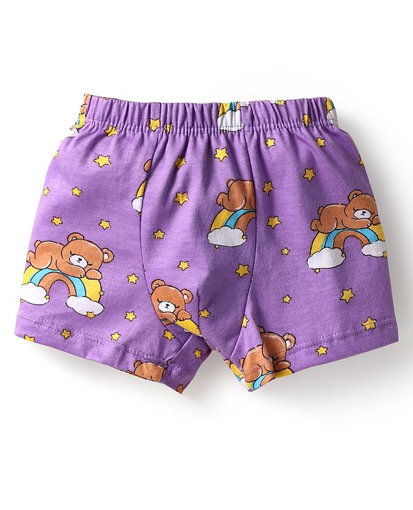 Babyhug 100% Cotton Knit Trunk with Bear & Star Print Pack of 3 - Lilac & Blue