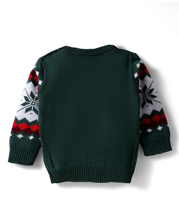 Babyhug Knit Full Sleeves Pullover Sweater & Pant Set with Aztec Design - Olive Green