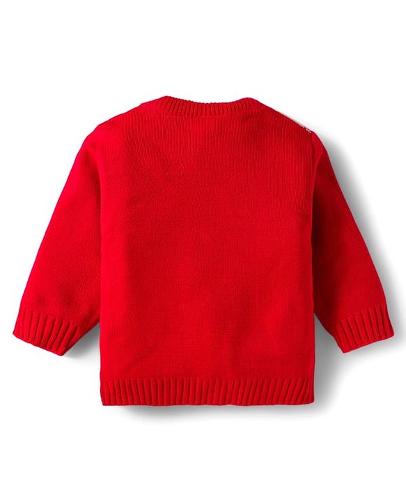 Babyhug Knitted Full Sleeves Sweater Set With Heart Design - Red