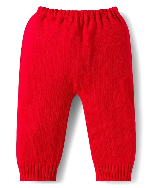 Babyhug Knitted Full Sleeves Sweater Set With Heart Design - Red