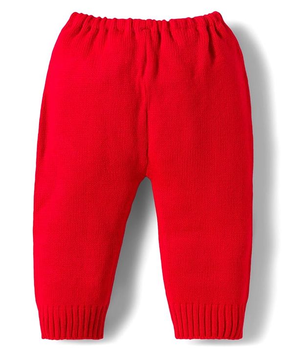 Babyhug Knitted Full Sleeves Sweater Set With Heart Design - Red