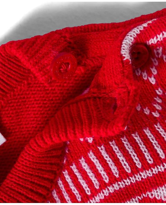Babyhug Knitted Full Sleeves Sweater Set With Heart Design - Red