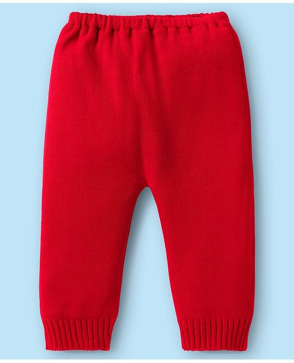 Babyhug Knitted Full Sleeves Sweater Set with Floral Design - Red & Cream