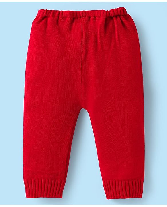 Babyhug Knitted Full Sleeves Sweater Set with Floral Design - Red & Cream