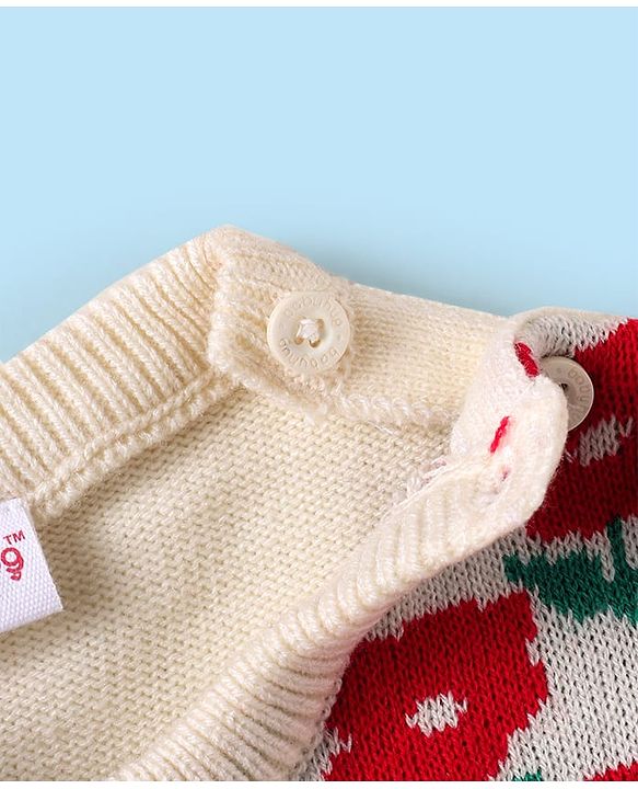Babyhug Knitted Full Sleeves Sweater Set with Floral Design - Red & Cream