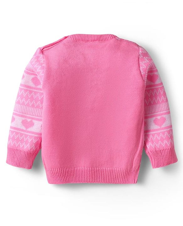 Babyhug Knitted Full Sleeves Sweater Set with Heart Design - Pink