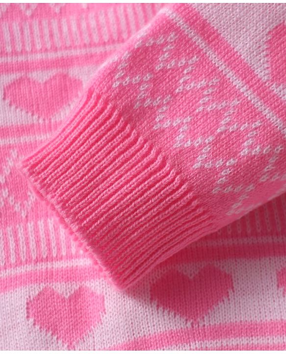 Babyhug Knitted Full Sleeves Sweater Set with Heart Design - Pink