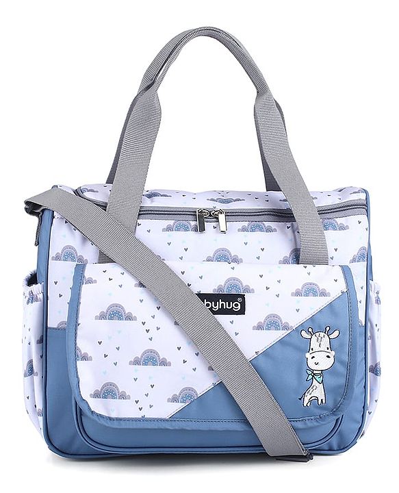 Babyhug Multipurpose Diaper Sling Bag Cloud Print - Blue| Adjustable Shoulder Strap| Insulated Bottle Pouches| Water Resistant| Carry Handle