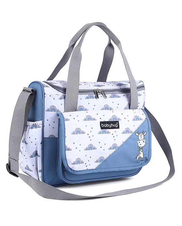 Babyhug Multipurpose Diaper Sling Bag Cloud Print - Blue| Adjustable Shoulder Strap| Insulated Bottle Pouches| Water Resistant| Carry Handle