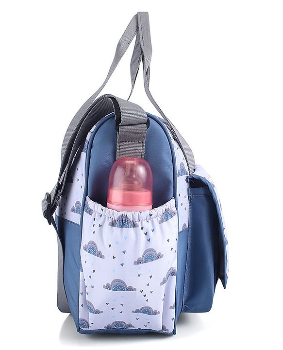 Babyhug Multipurpose Diaper Sling Bag Cloud Print - Blue| Adjustable Shoulder Strap| Insulated Bottle Pouches| Water Resistant| Carry Handle