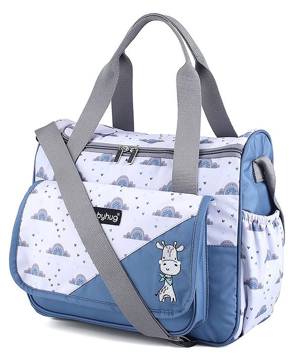 Babyhug Multipurpose Diaper Sling Bag Cloud Print - Blue| Adjustable Shoulder Strap| Insulated Bottle Pouches| Water Resistant| Carry Handle