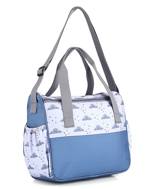 Babyhug Multipurpose Diaper Sling Bag Cloud Print - Blue| Adjustable Shoulder Strap| Insulated Bottle Pouches| Water Resistant| Carry Handle