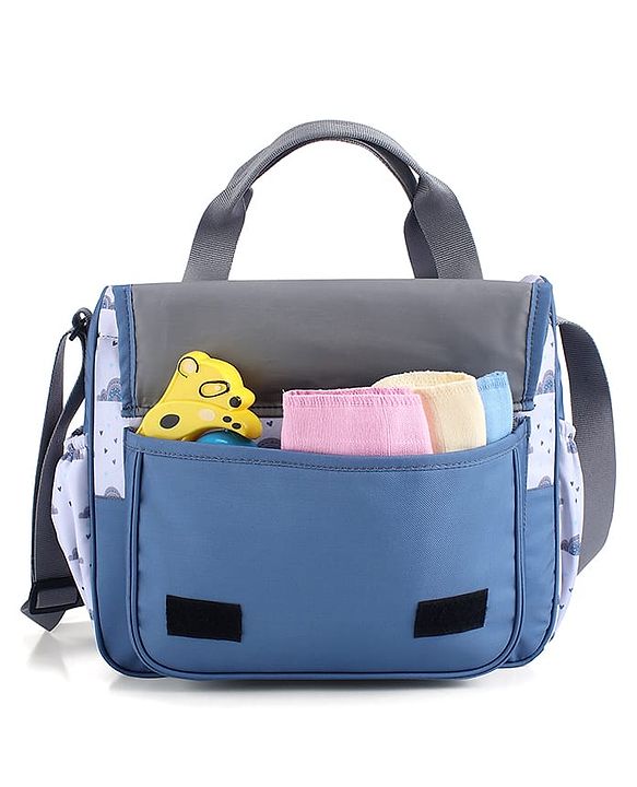 Babyhug Multipurpose Diaper Sling Bag Cloud Print - Blue| Adjustable Shoulder Strap| Insulated Bottle Pouches| Water Resistant| Carry Handle
