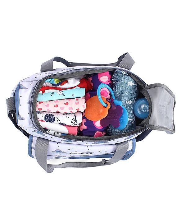 Babyhug Multipurpose Diaper Sling Bag Cloud Print - Blue| Adjustable Shoulder Strap| Insulated Bottle Pouches| Water Resistant| Carry Handle