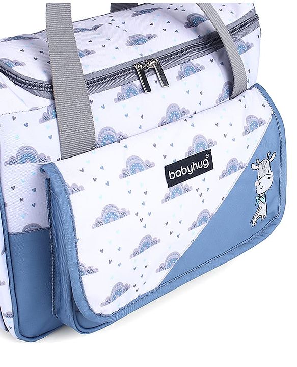 Babyhug Multipurpose Diaper Sling Bag Cloud Print - Blue| Adjustable Shoulder Strap| Insulated Bottle Pouches| Water Resistant| Carry Handle