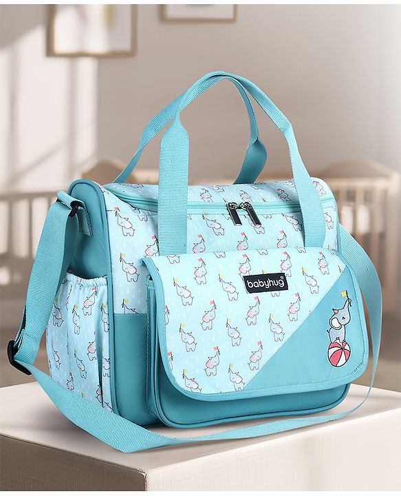 Babyhug Multipurpose Diaper Sling Bag Cloud Print - Blue| Adjustable Shoulder Strap| Insulated Bottle Pouches| Water Resistant| Carry Handle