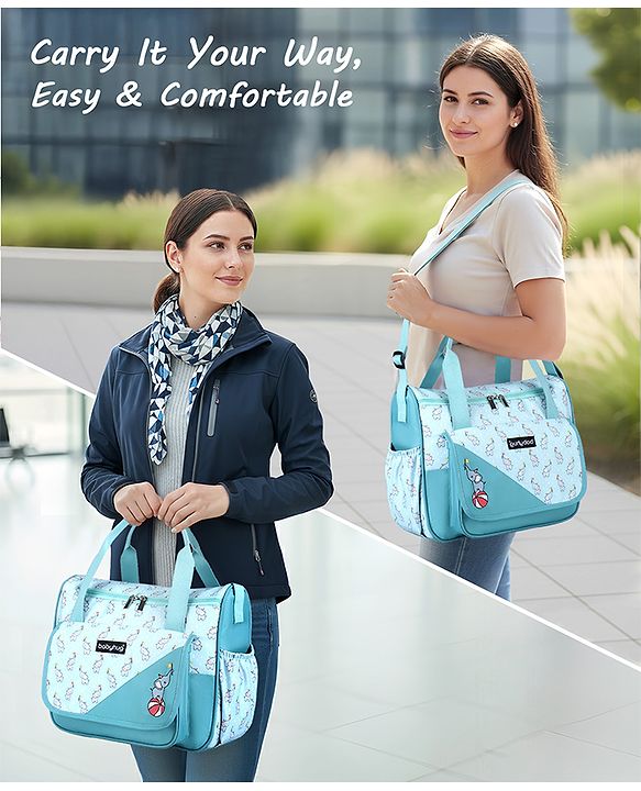 Babyhug Multipurpose Diaper Sling Bag Cloud Print - Blue| Adjustable Shoulder Strap| Insulated Bottle Pouches| Water Resistant| Carry Handle