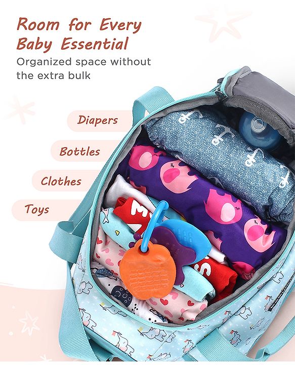Babyhug Multipurpose Diaper Sling Bag Cloud Print - Blue| Adjustable Shoulder Strap| Insulated Bottle Pouches| Water Resistant| Carry Handle