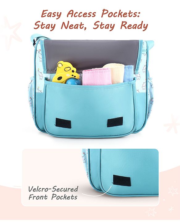 Babyhug Multipurpose Diaper Sling Bag Cloud Print - Blue| Adjustable Shoulder Strap| Insulated Bottle Pouches| Water Resistant| Carry Handle