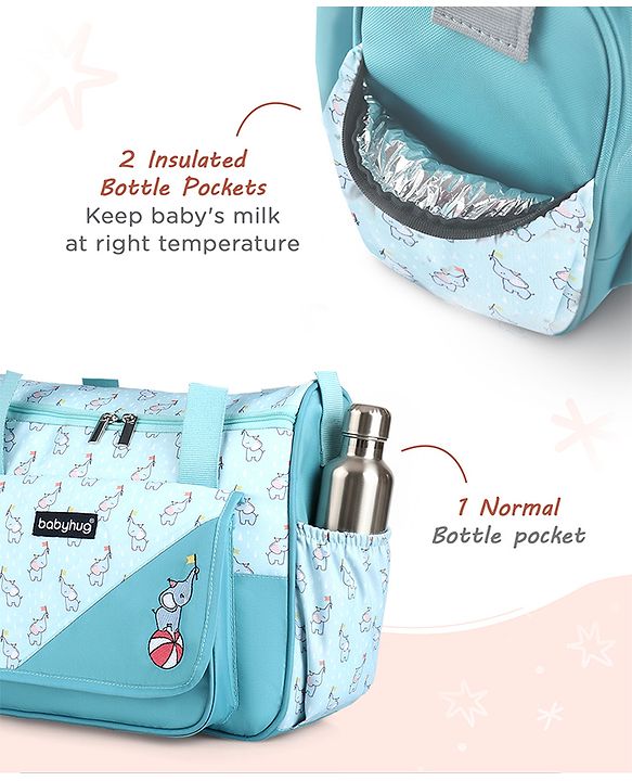 Babyhug Multipurpose Diaper Sling Bag Cloud Print - Blue| Adjustable Shoulder Strap| Insulated Bottle Pouches| Water Resistant| Carry Handle