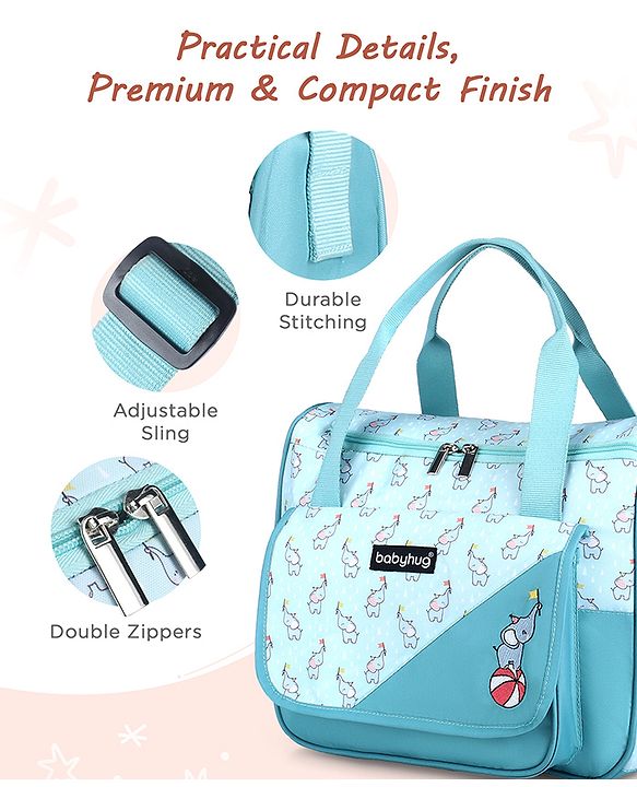 Babyhug Multipurpose Diaper Sling Bag Cloud Print - Blue| Adjustable Shoulder Strap| Insulated Bottle Pouches| Water Resistant| Carry Handle