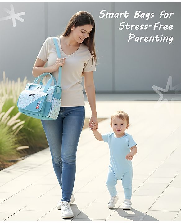 Babyhug Multipurpose Diaper Sling Bag Cloud Print - Blue| Adjustable Shoulder Strap| Insulated Bottle Pouches| Water Resistant| Carry Handle