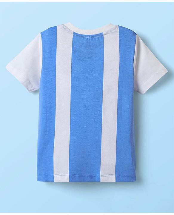 Babyhug Marvel Single Jersey Knit Half Sleeves Stripred T-Shirt & Shorts Set with Avengers Graphics - Light Blue & Navy Blue