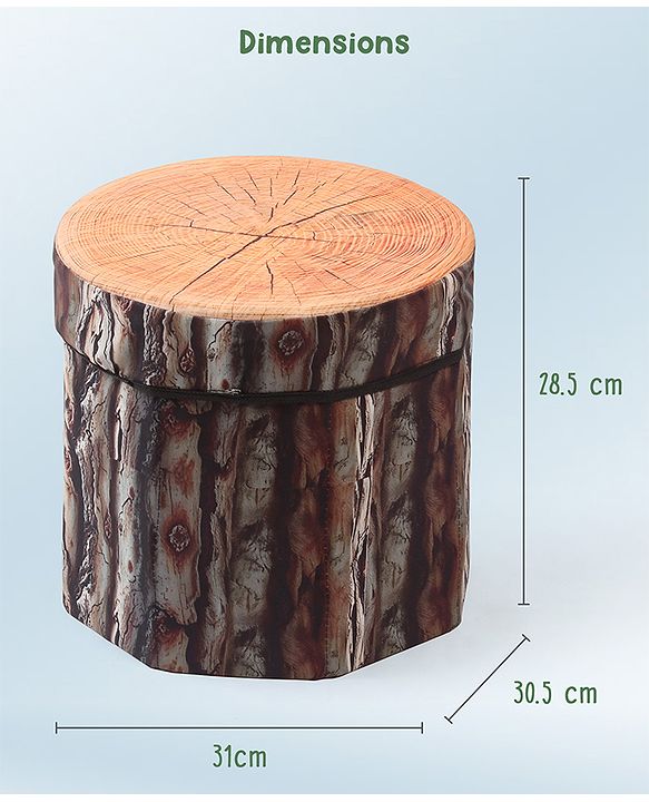 Babyhug Foldable Pouffe with Storage in Wood Theme - Brown| Multipurpose - Stool, Footstool & Storage Box for Kids
