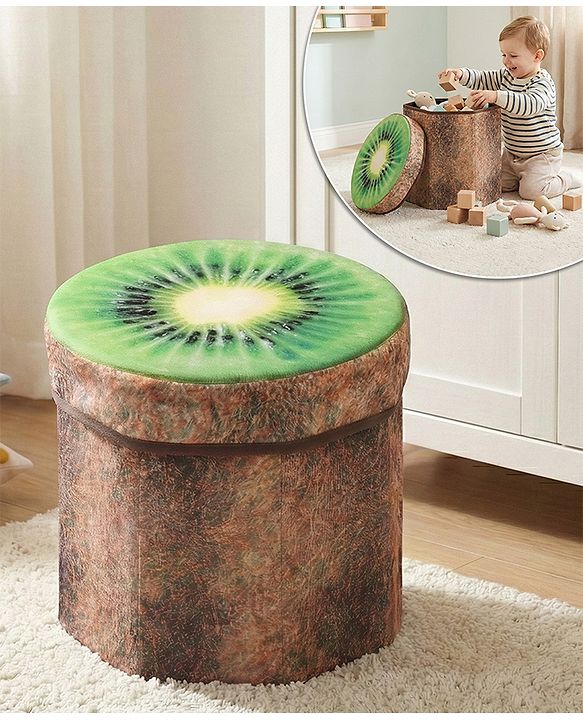 Babyhug Foldable Pouffe with Storage in Wood Theme - Brown| Multipurpose - Stool, Footstool & Storage Box for Kids