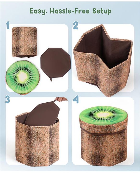 Babyhug Foldable Pouffe with Storage in Wood Theme - Brown| Multipurpose - Stool, Footstool & Storage Box for Kids