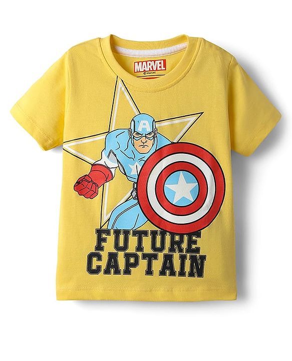 Babyhug Marvel Single Jersey Knit Half Sleeves T-Shirt & Shorts Set With Avengers Graphics - Yellow & Blue