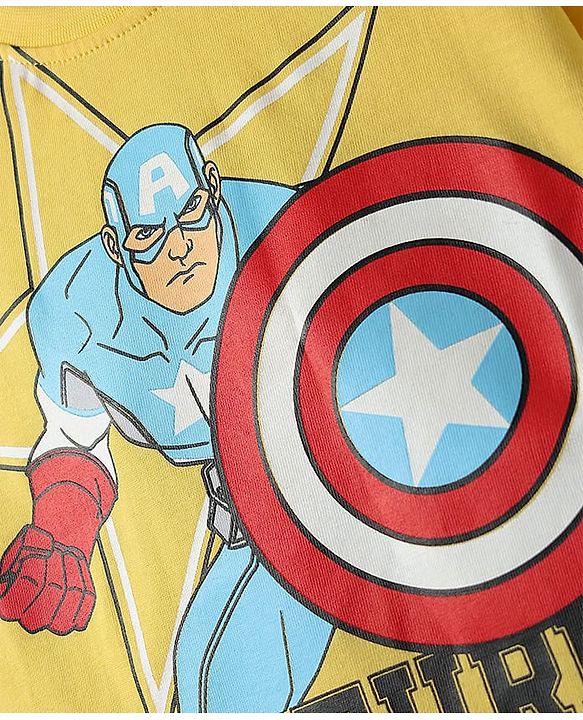Babyhug Marvel Single Jersey Knit Half Sleeves T-Shirt & Shorts Set With Avengers Graphics - Yellow & Blue