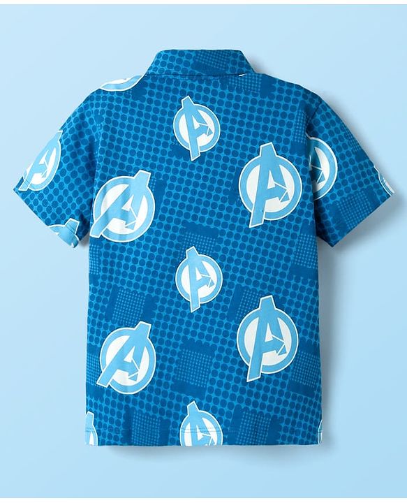 Babyhug Marvel Single Jersey Knit Half Sleeves Shirt & Shorts Co-Ord Set With Avengers Graphics & T-Shirt - Blue