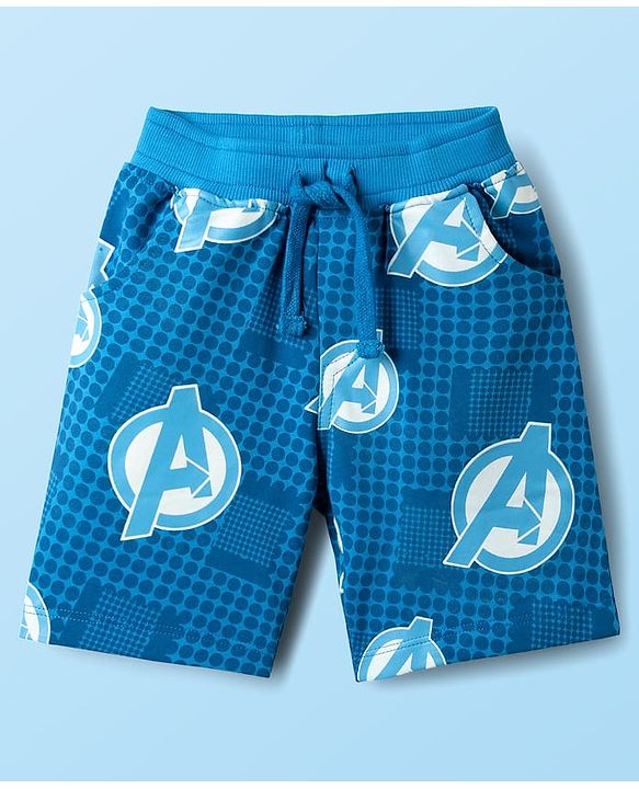 Babyhug Marvel Single Jersey Knit Half Sleeves Shirt & Shorts Co-Ord Set With Avengers Graphics & T-Shirt - Blue