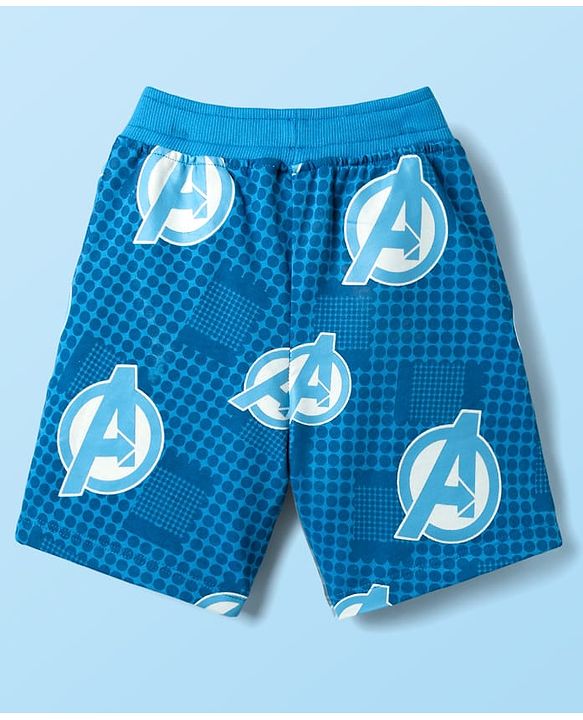 Babyhug Marvel Single Jersey Knit Half Sleeves Shirt & Shorts Co-Ord Set With Avengers Graphics & T-Shirt - Blue