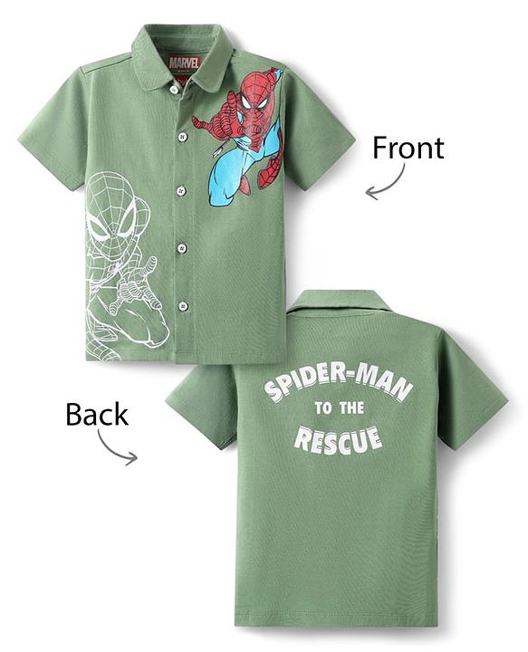 Babyhug Marvel Single Jersey Knit Half Sleeves Shirt With Spider Man Graphics - Green