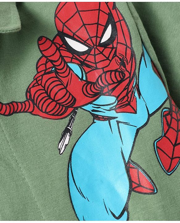 Babyhug Marvel Single Jersey Knit Half Sleeves Shirt With Spider Man Graphics - Green
