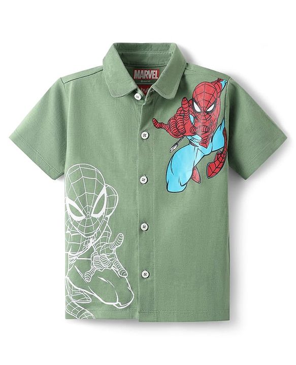 Babyhug Marvel Single Jersey Knit Half Sleeves Shirt With Spider Man Graphics - Green