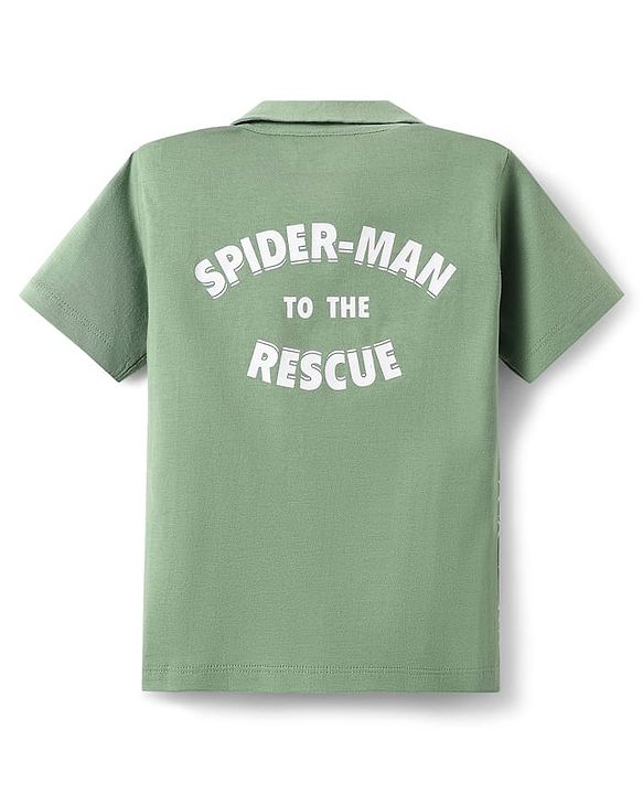 Babyhug Marvel Single Jersey Knit Half Sleeves Shirt With Spider Man Graphics - Green