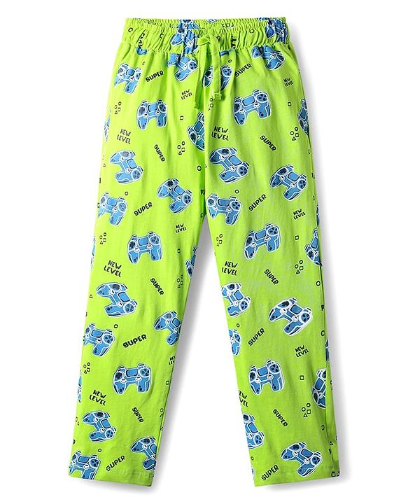 Pine Kids Single Jersey Knit Half Sleeves Co-Ord Night Suit With Gaming Print Theme - Limegreen
